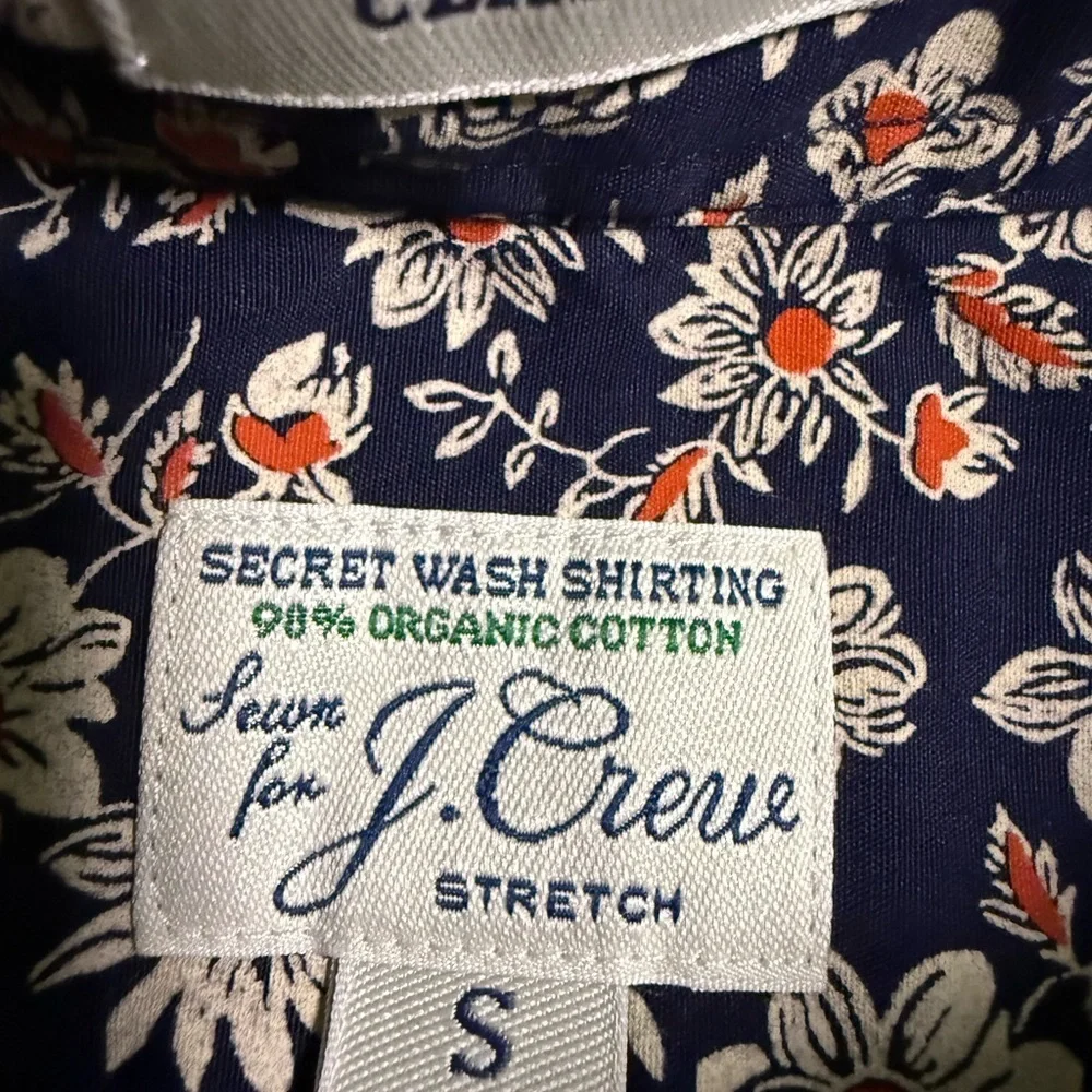 J Crew Navy Floral Organic Cotton Button Down S Shirt Cottagecore Coastal Preppy
